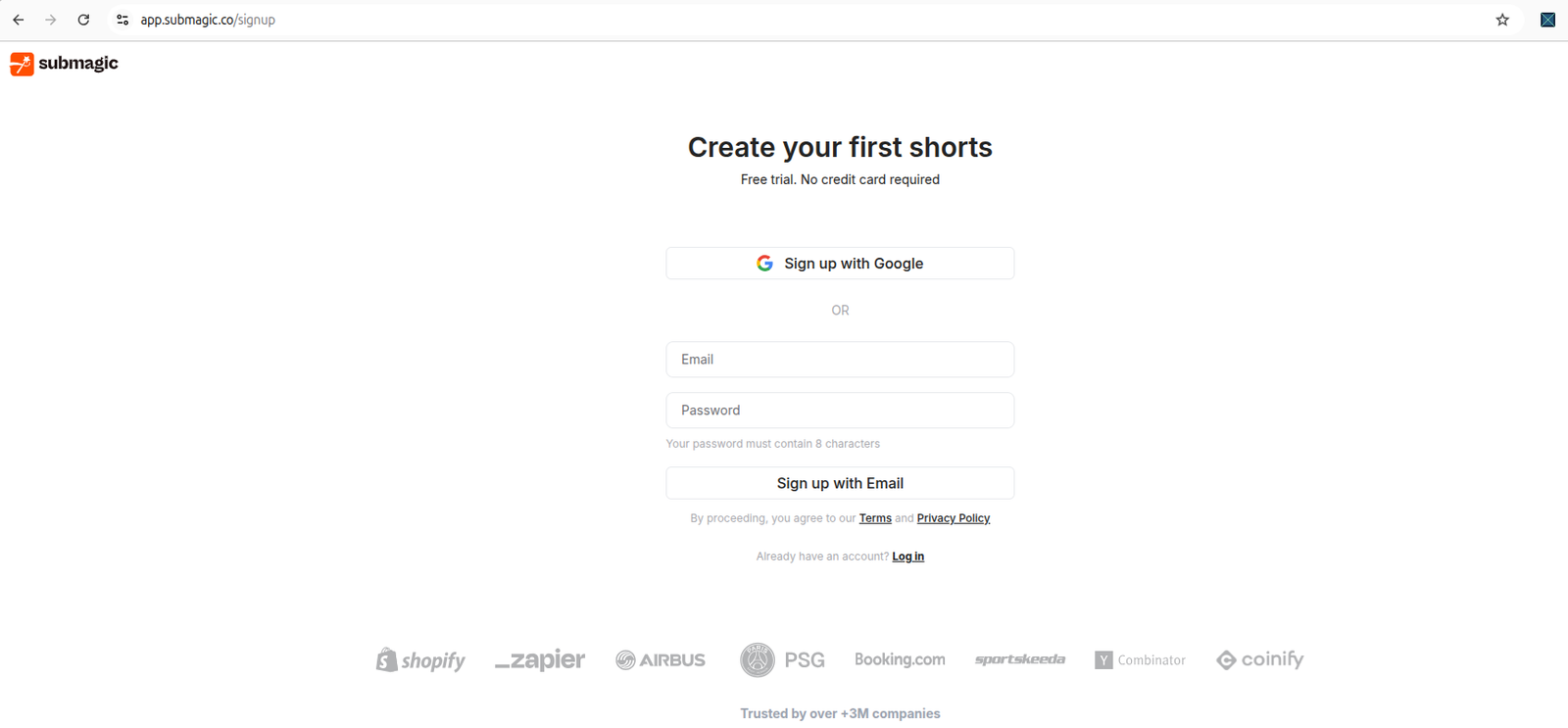 Submagic signup or onboarding screen
