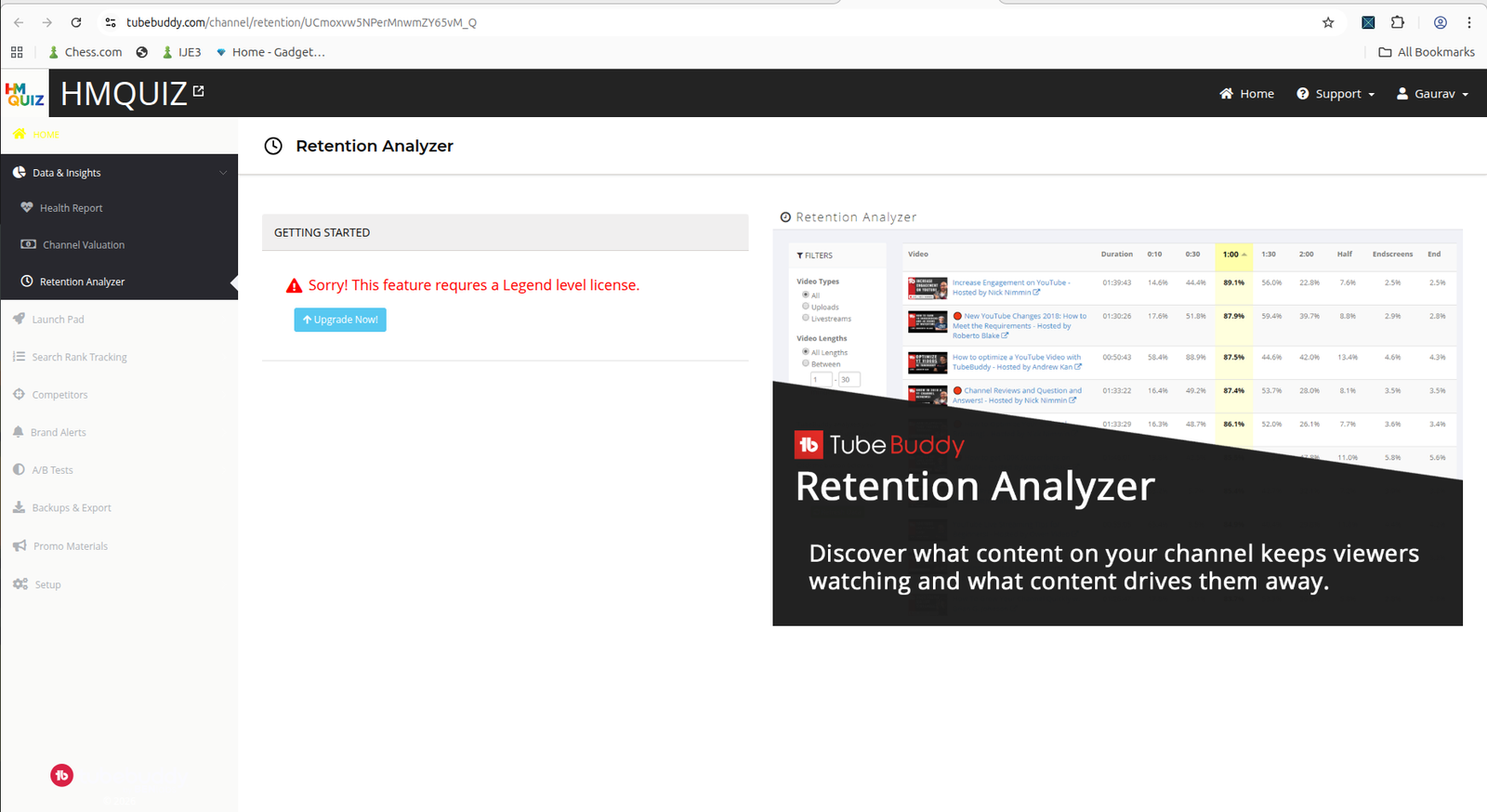 TubeBuddy feature locked behind a higher-tier license