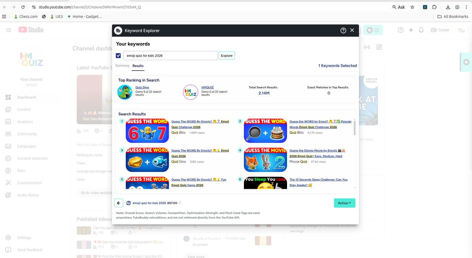 TubeBuddy Keyword Explorer results screen