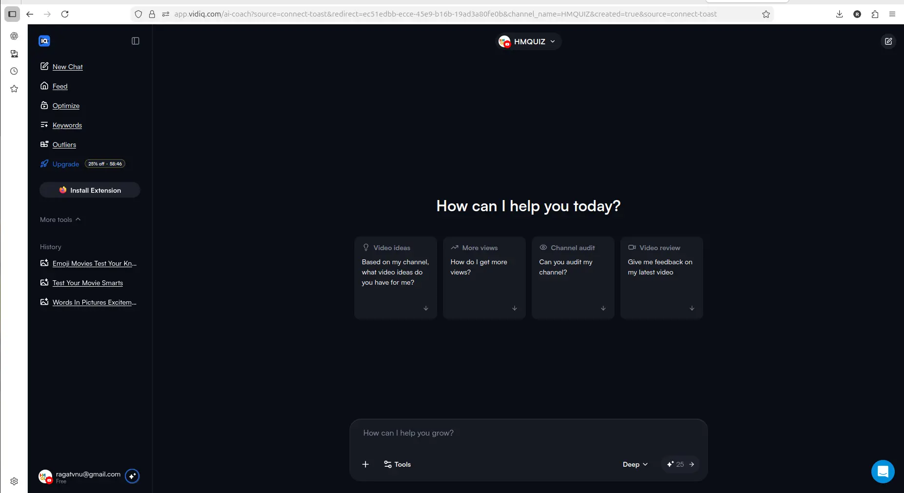 vidIQ AI prompts dashboard