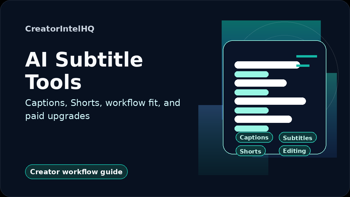 CreatorIntelHQ AI Subtitle Tools card covering captions, subtitles, Shorts, workflow fit, and paid upgrade decisions.